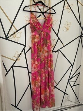 RACHEL Rachel Roy Hot Pink Tropical Floral Maxi Dress